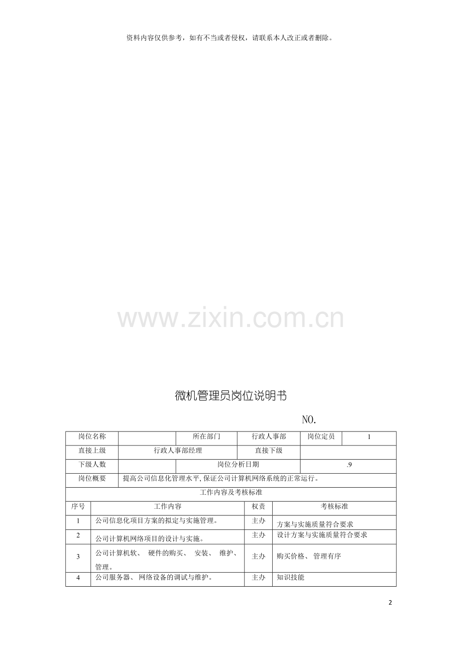 电力集团大型电气配件企业微机管理员岗位说明书模板.doc_第2页