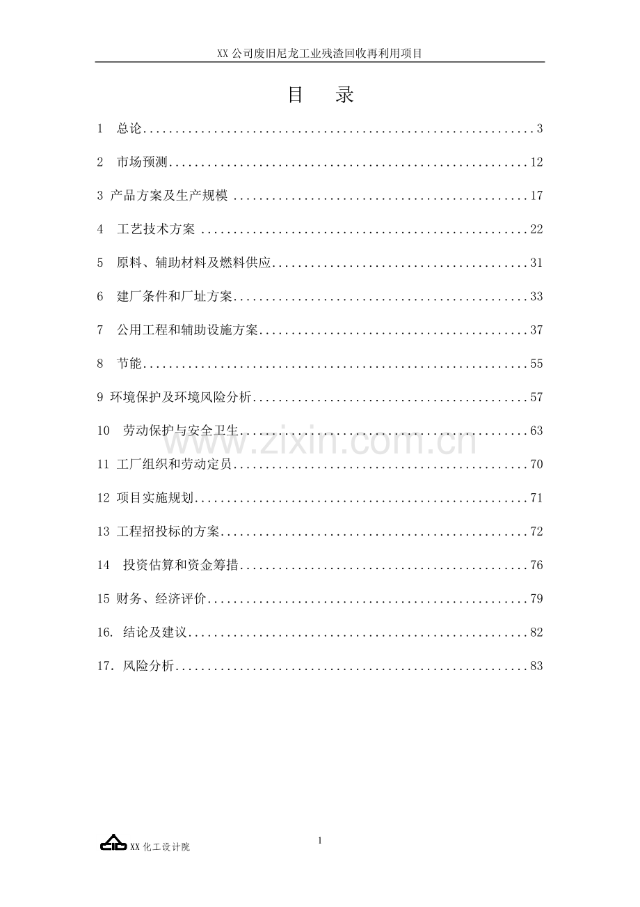 废旧尼龙工业残渣回收再利用建设项目可行性建议书.doc_第1页