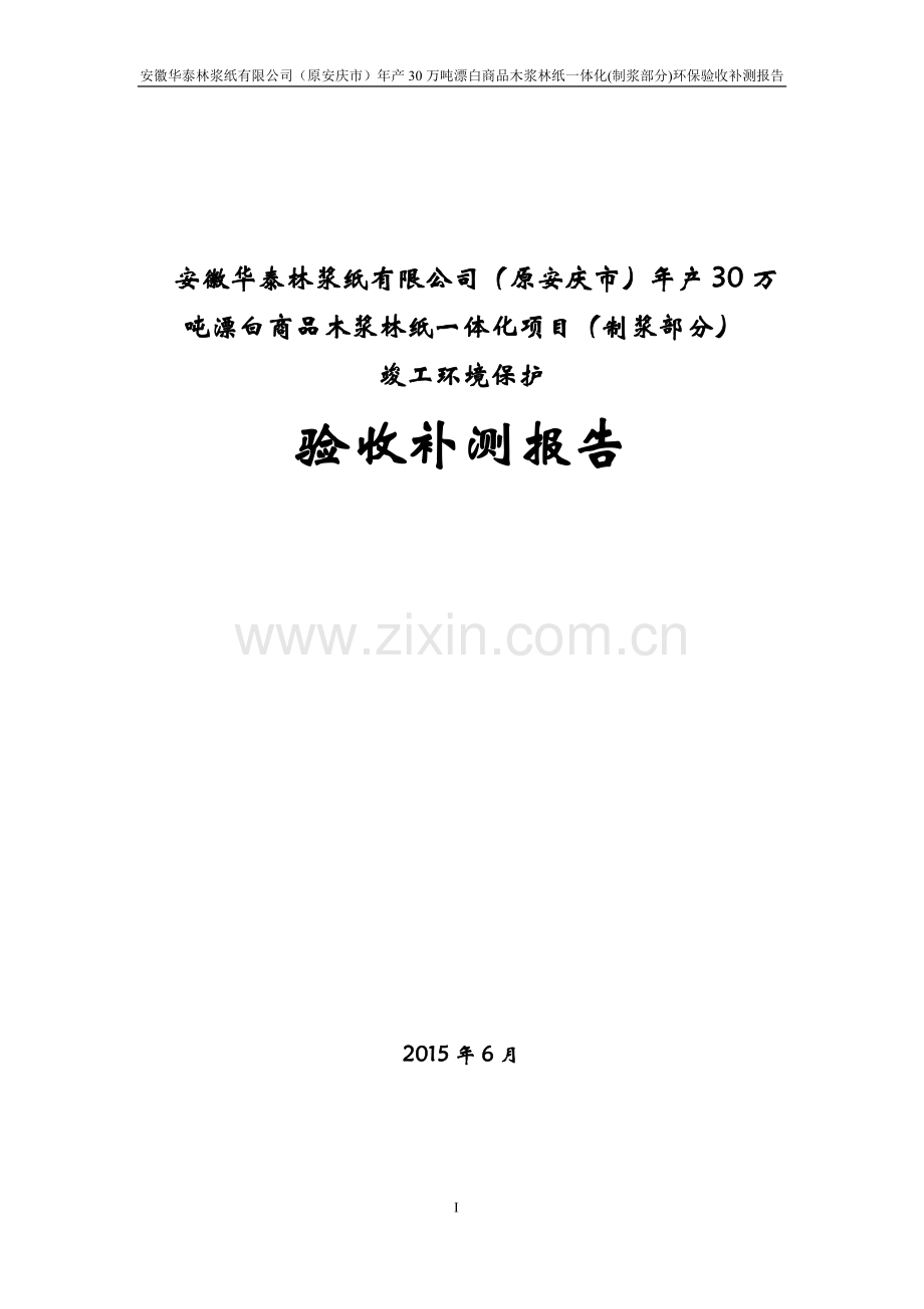 林浆纸有限公司年产30万吨漂白商品木浆林纸一体化(制浆部分)环保验收补测报告毕业设计正文.doc_第1页