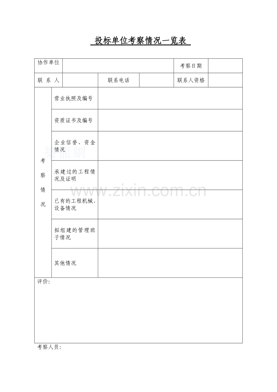 投标单位考察情况一览表.docx_第1页