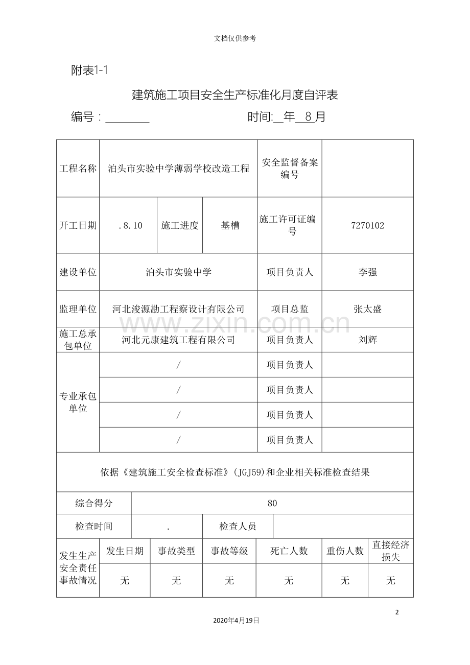 建筑施工项目安全生产标准化月度自评表.docx_第2页