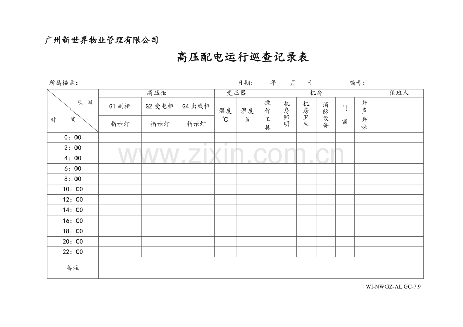 高压配电运行巡查记录表(WI-NWGZ-AL.GC-7-9).doc_第1页