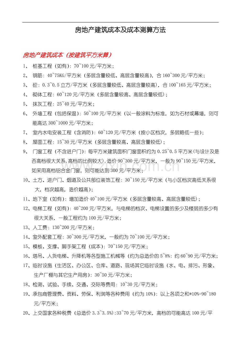 房地产建筑成本及成本测算方法(超实用).doc_第1页