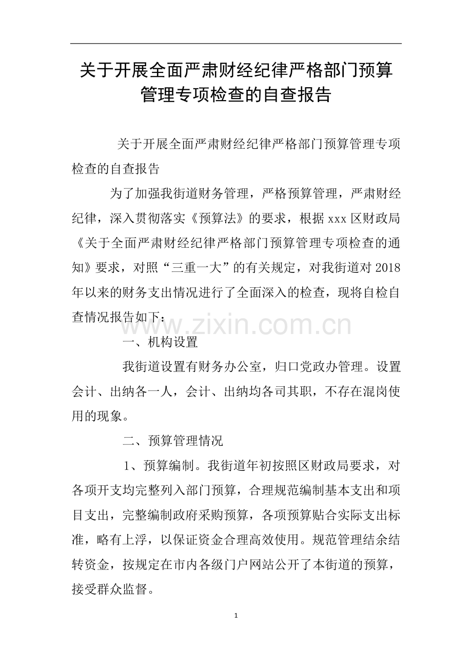 关于开展全面严肃财经纪律严格部门预算管理专项检查的自查报告.doc_第1页