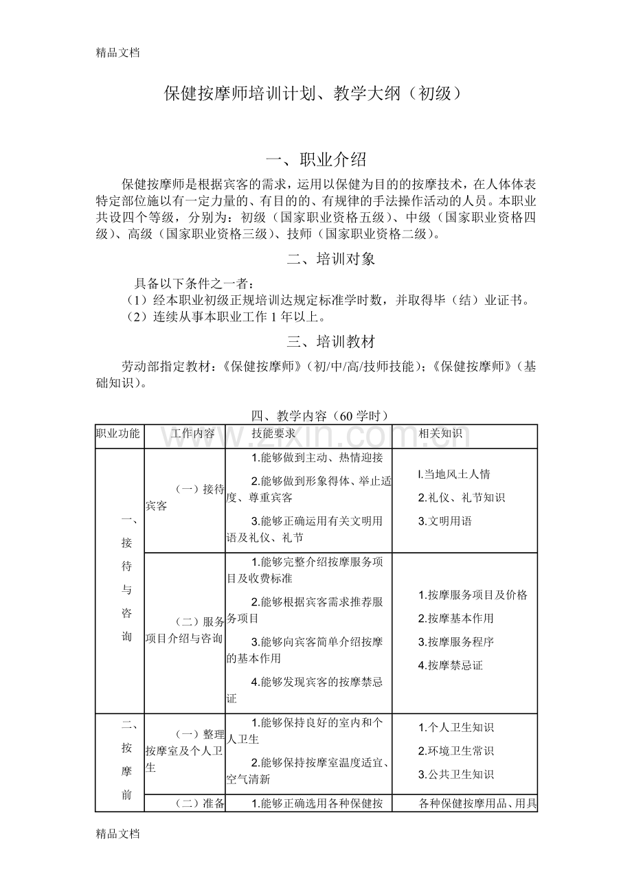 初级保健按摩师培训大纲.doc_第1页