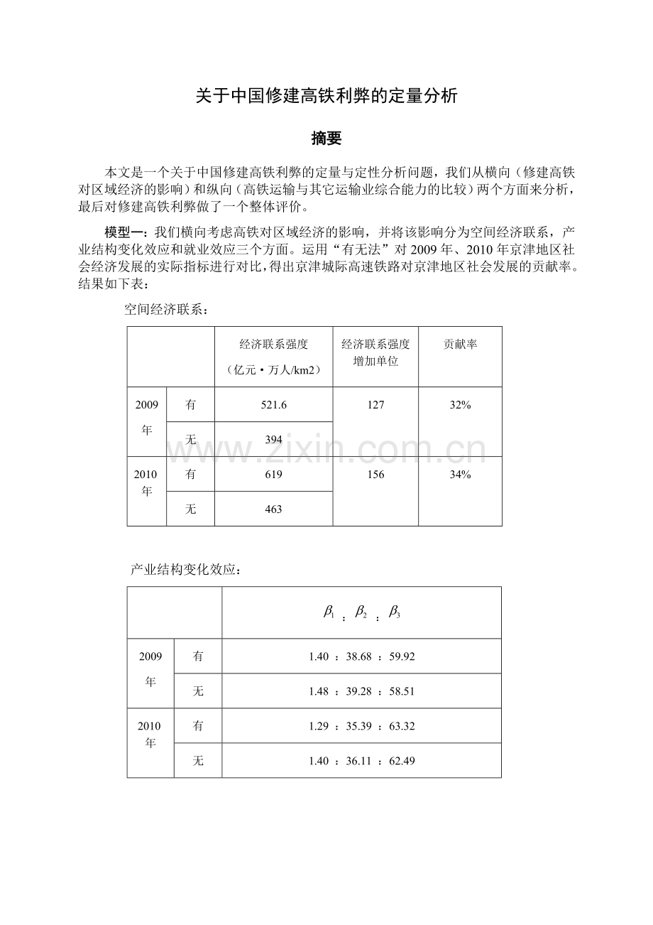 数学建模竞选拔赛论文关于中国修建高铁利弊的定量分析.doc_第2页