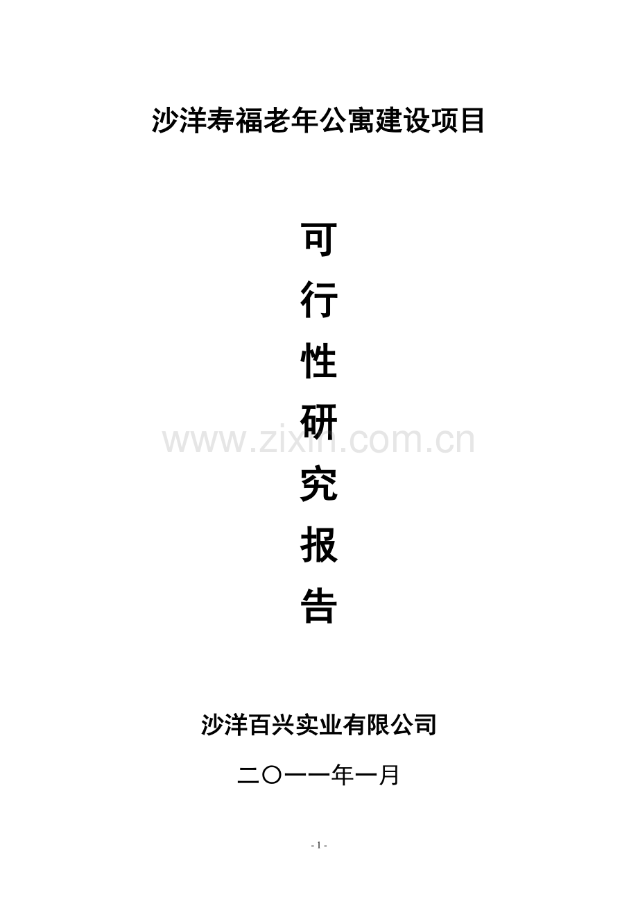沙洋寿福老年公寓项目可行性研究报告.doc_第1页