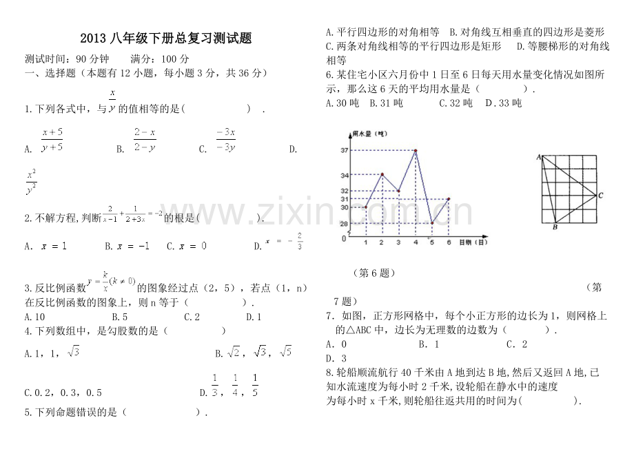 人教版八年级下册数学期末考试试卷附答案.doc_第1页