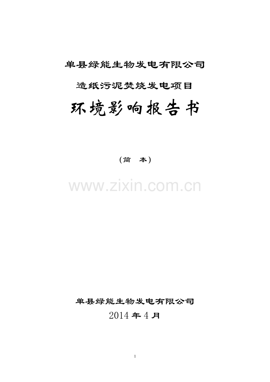 造纸污泥焚烧发电项目环境影响评价报告书.doc_第1页