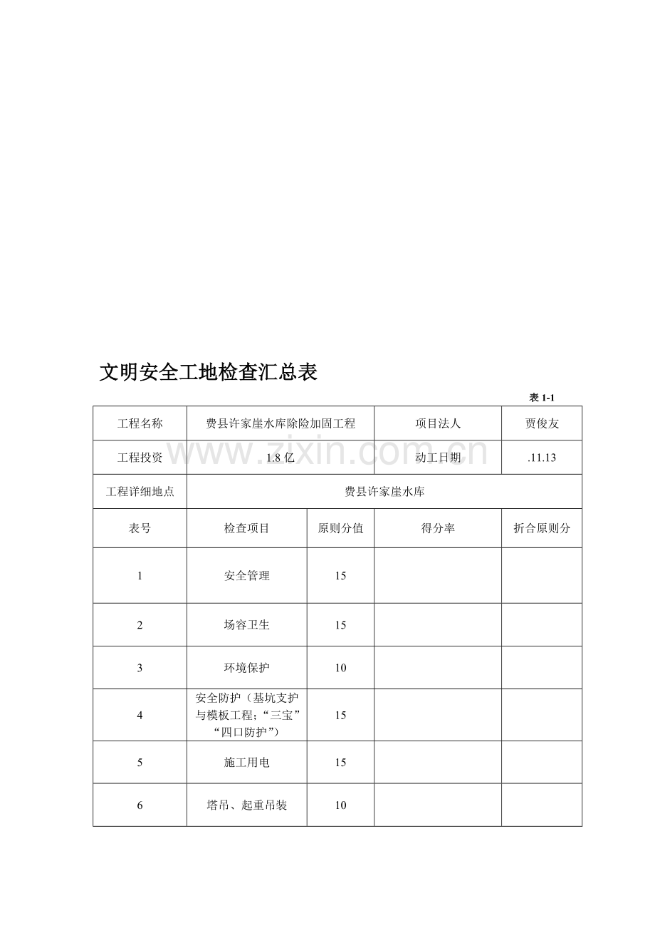 文明安全工地检查汇总表管理模式.doc_第1页