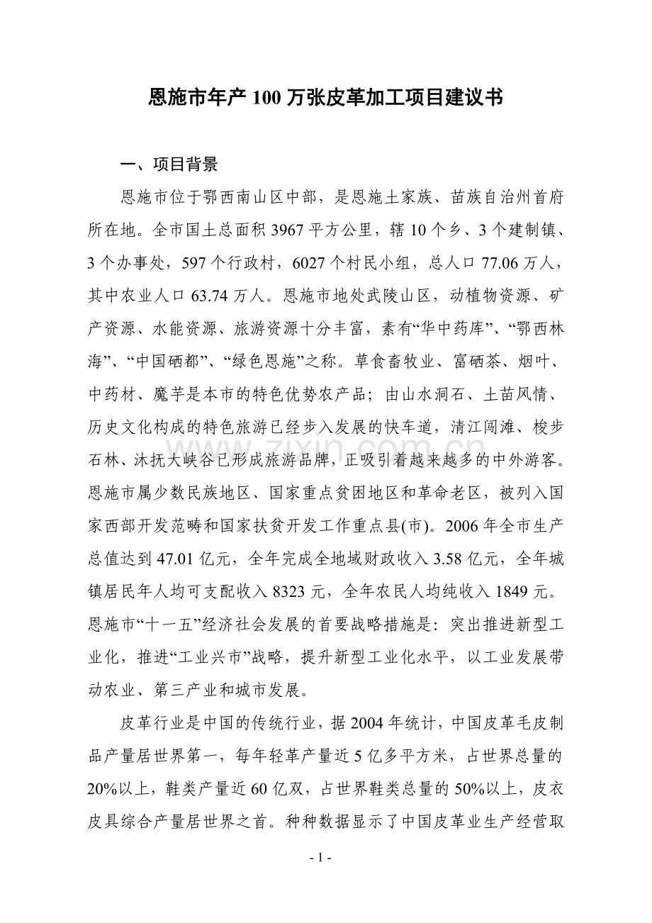 恩施年产100万张皮革加工项目建设可行性研究报告.doc_第1页