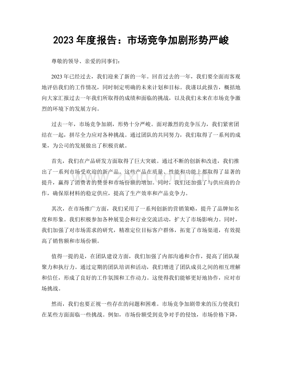 2023年度报告：市场竞争加剧形势严峻.docx_第1页
