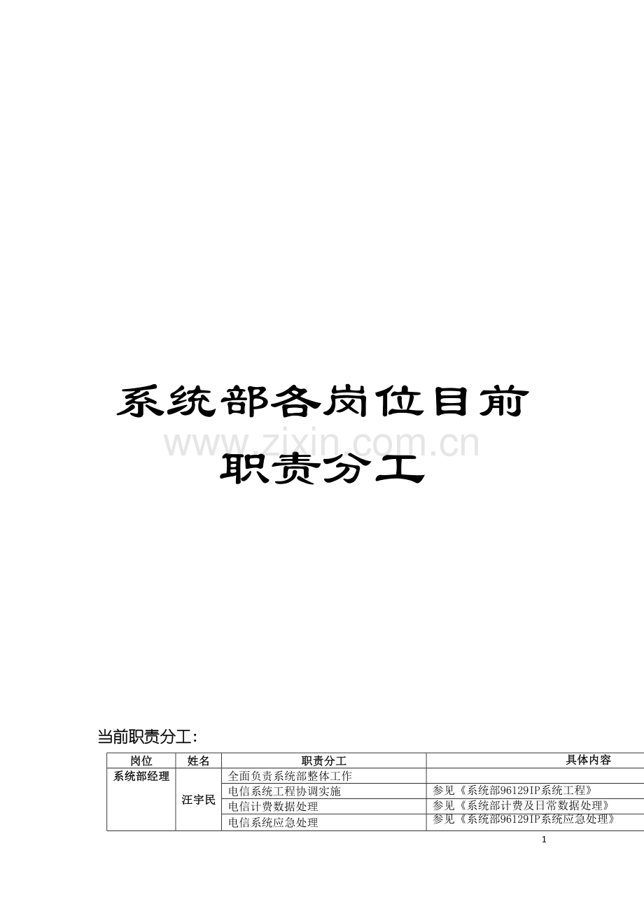 系统部各岗位目前职责分工模板.doc_第1页