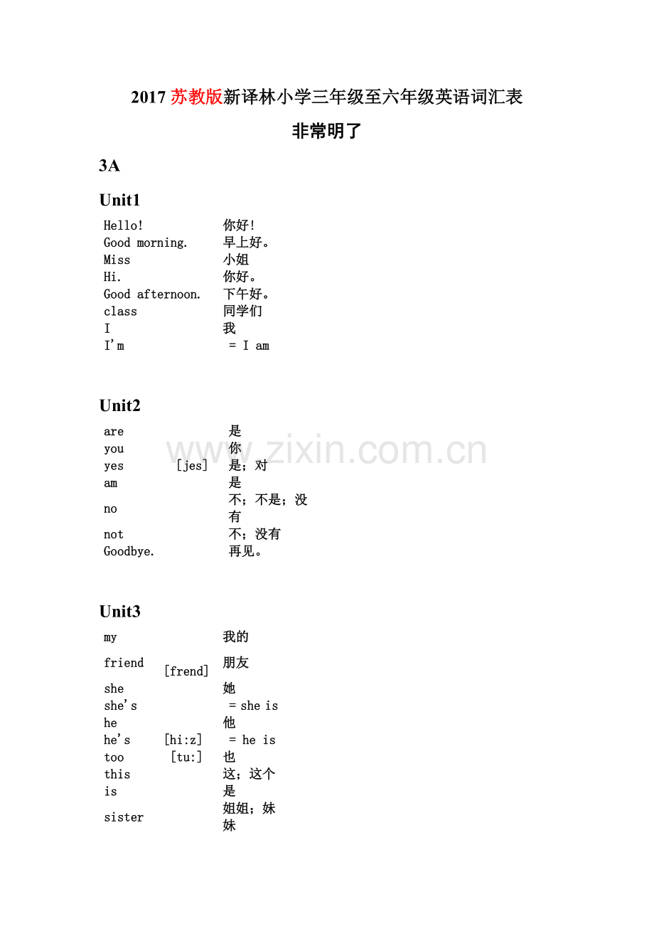 2017苏教版新译林小学三年级至六年级英语词汇表.doc_第1页