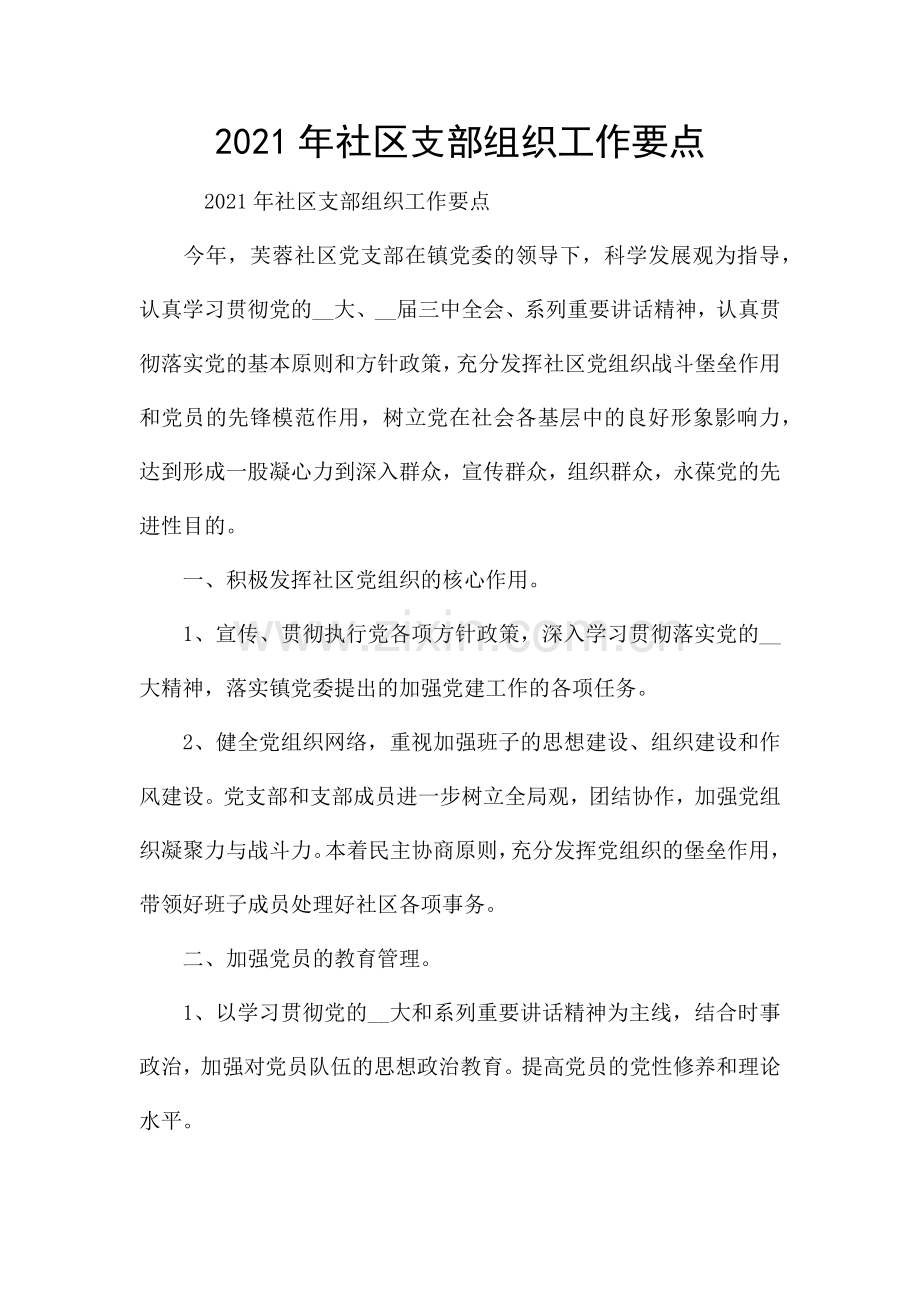 2021年社区支部组织工作要点.docx_第1页