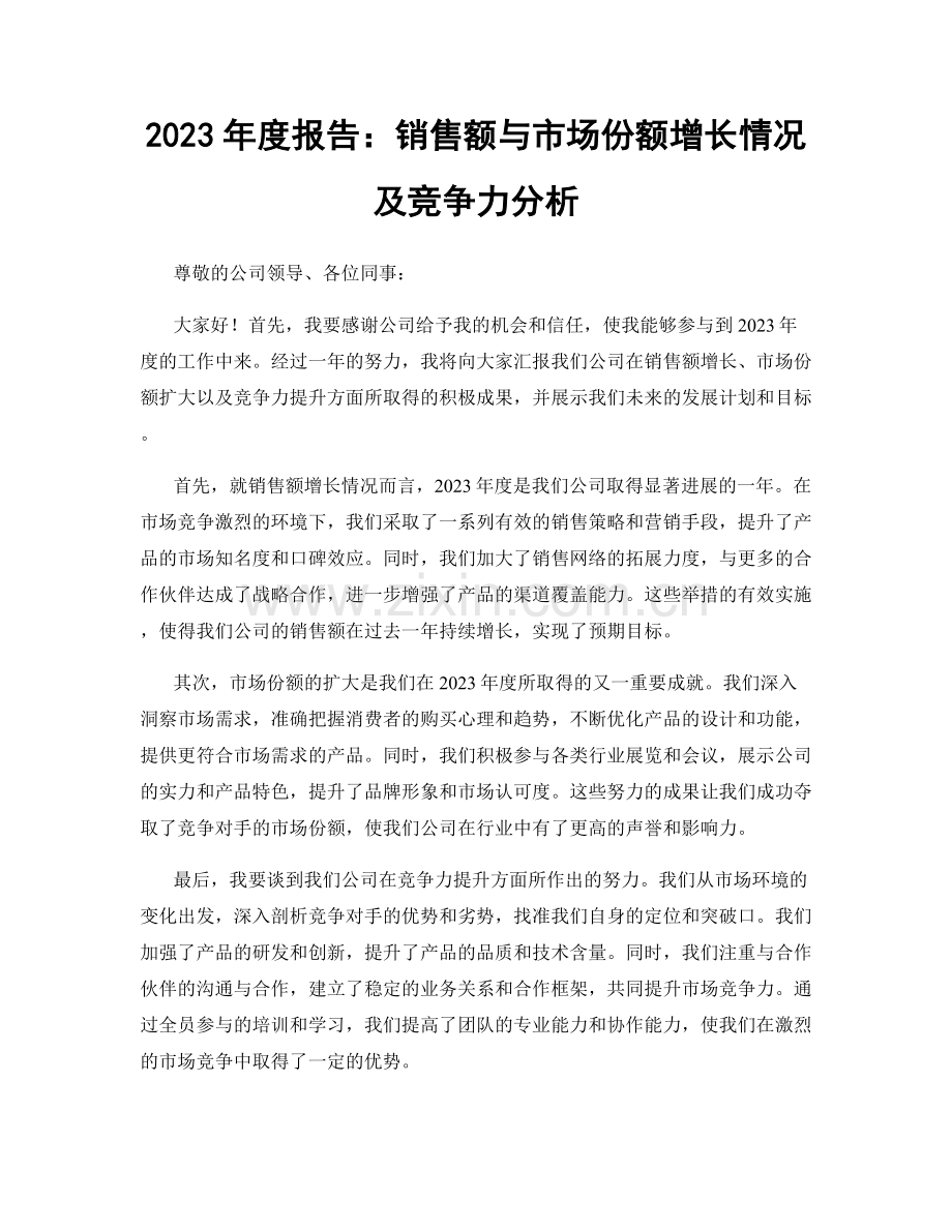 2023年度报告：销售额与市场份额增长情况及竞争力分析.docx_第1页
