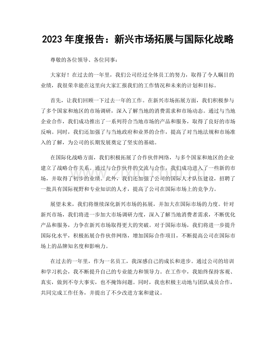 2023年度报告：新兴市场拓展与国际化战略.docx_第1页