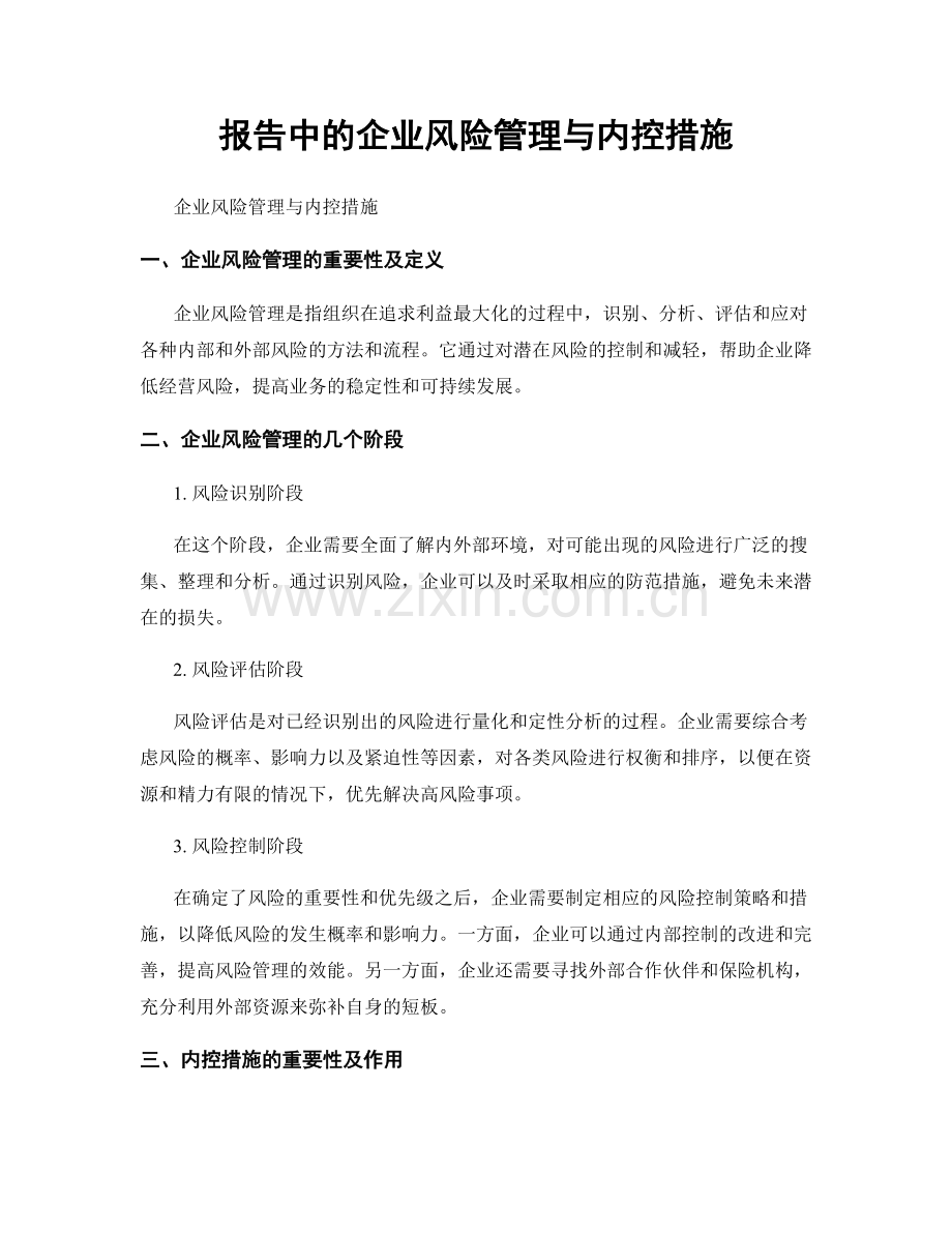 报告中的企业风险管理与内控措施.docx_第1页