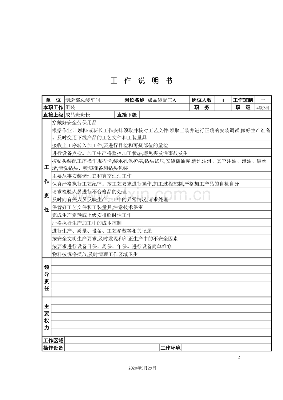 制造部总装车间成品装配工职务说明书.doc_第2页