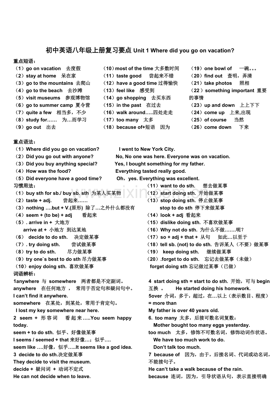 新人教版八年级上册英语期末复习提纲.doc_第1页