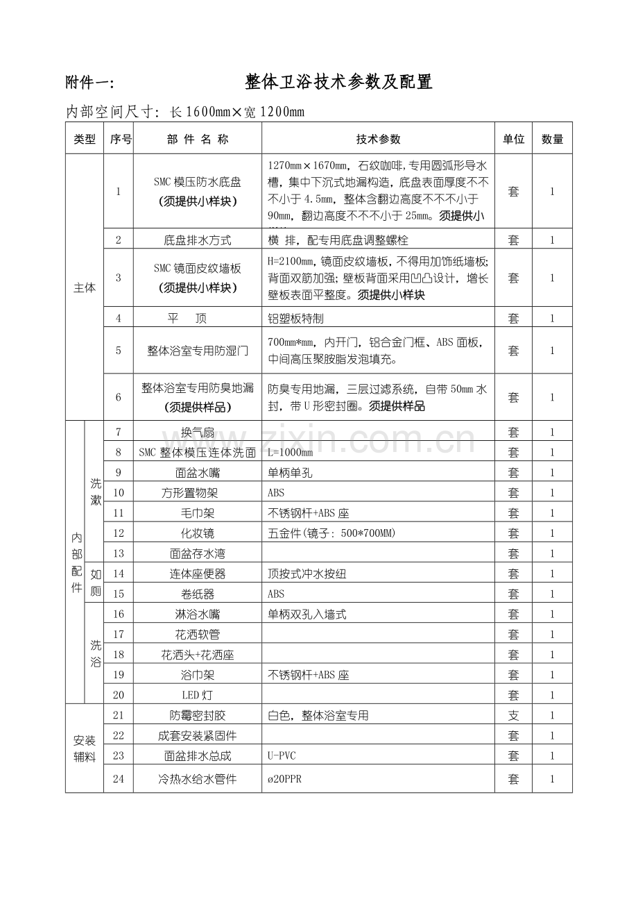 整体卫浴技术参数及配置.doc_第1页