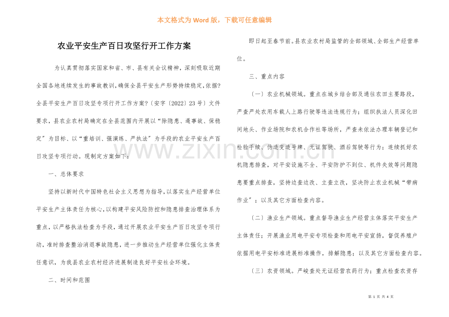 农业安全生产百日攻坚行动工作方案.docx_第1页