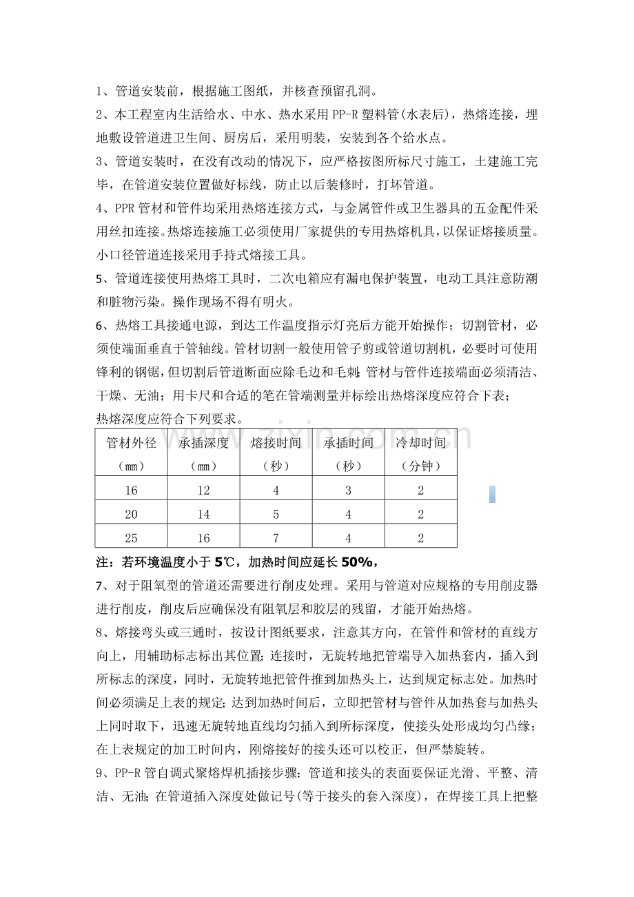 大型知名建筑企业知名项目技术交底内容给水pp-r管.doc_第1页