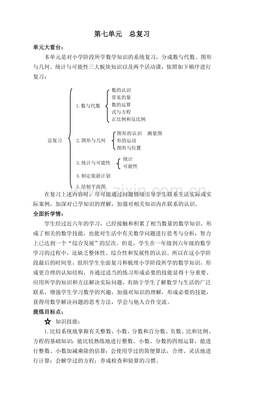 苏教版六年级下册数学教案(第7单元总复习).doc_第1页