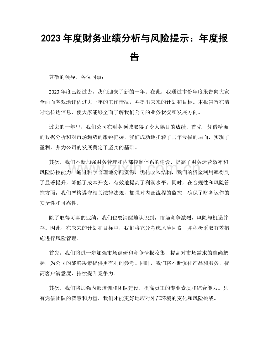 2023年度财务业绩分析与风险提示：年度报告.docx_第1页