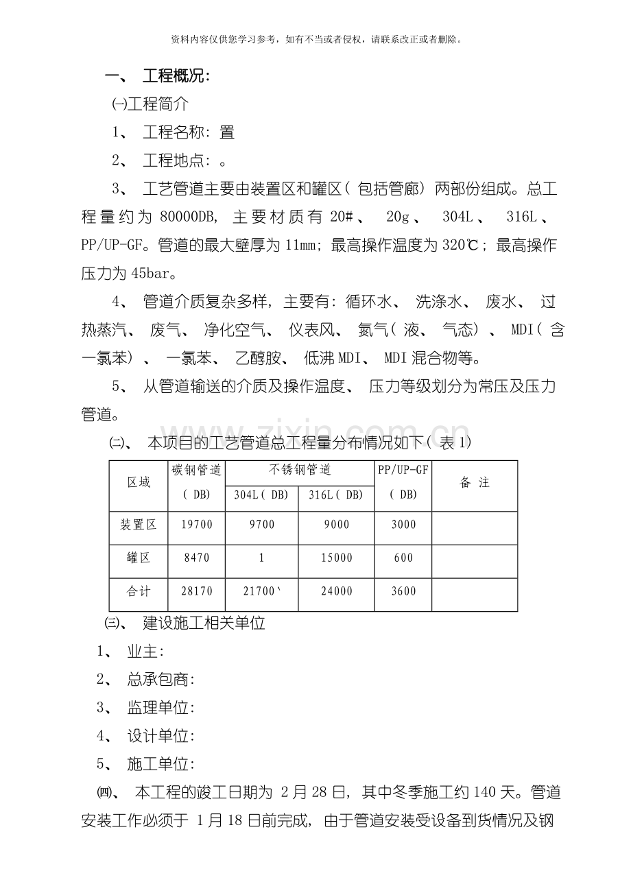 管道施工方案模板.doc_第1页