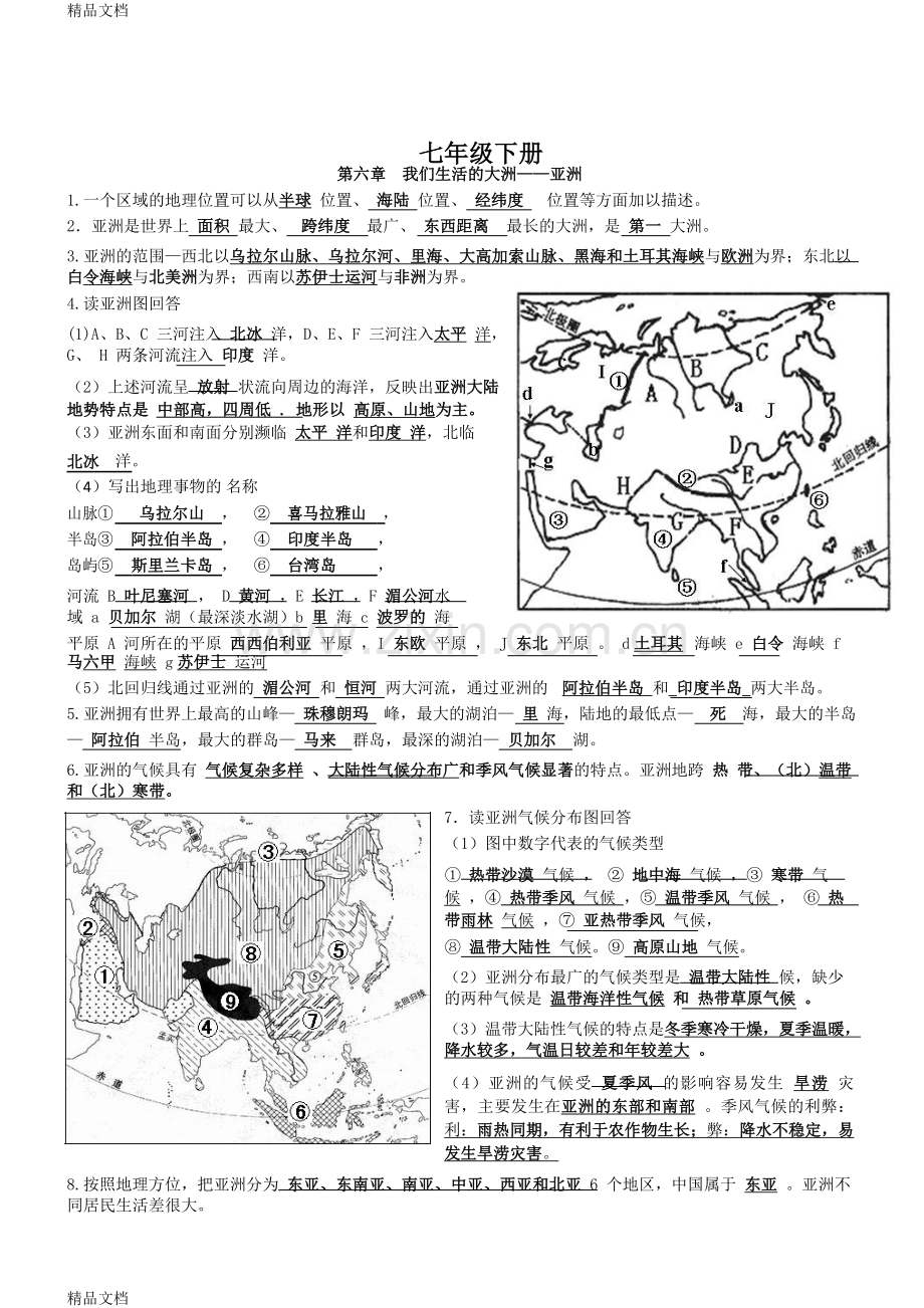 七年级下册地理复习提纲(中考背诵版)资料.doc_第1页