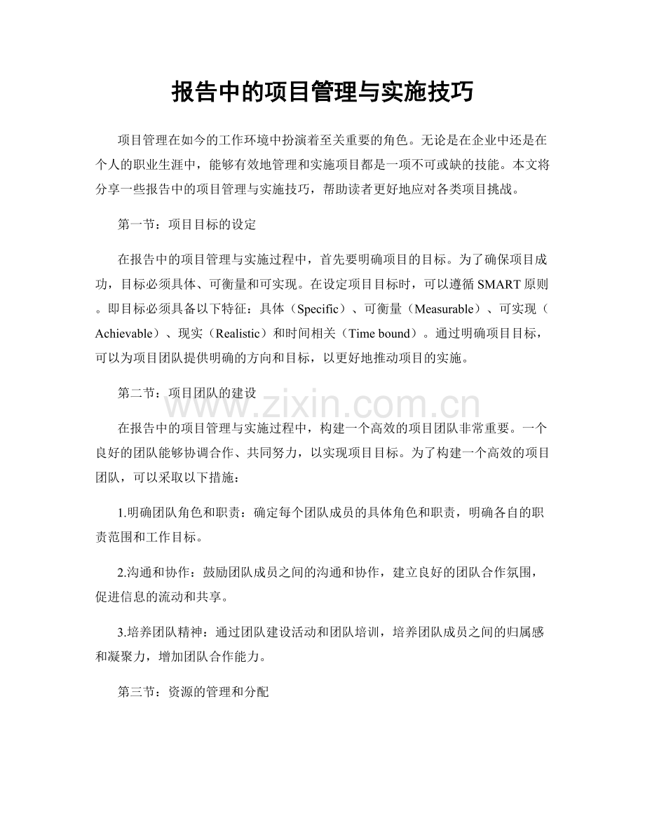 报告中的项目管理与实施技巧.docx_第1页