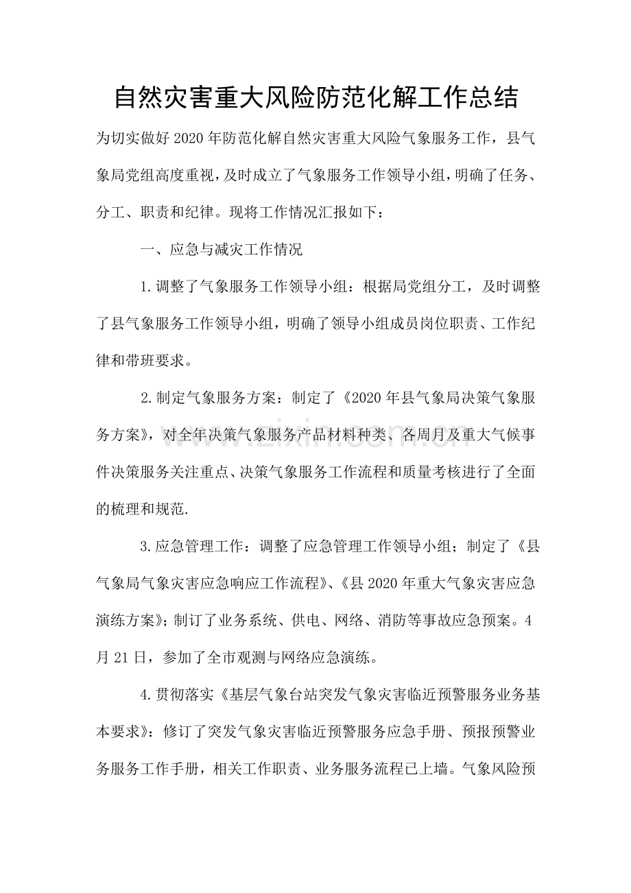 自然灾害重大风险防范化解工作总结.doc_第1页