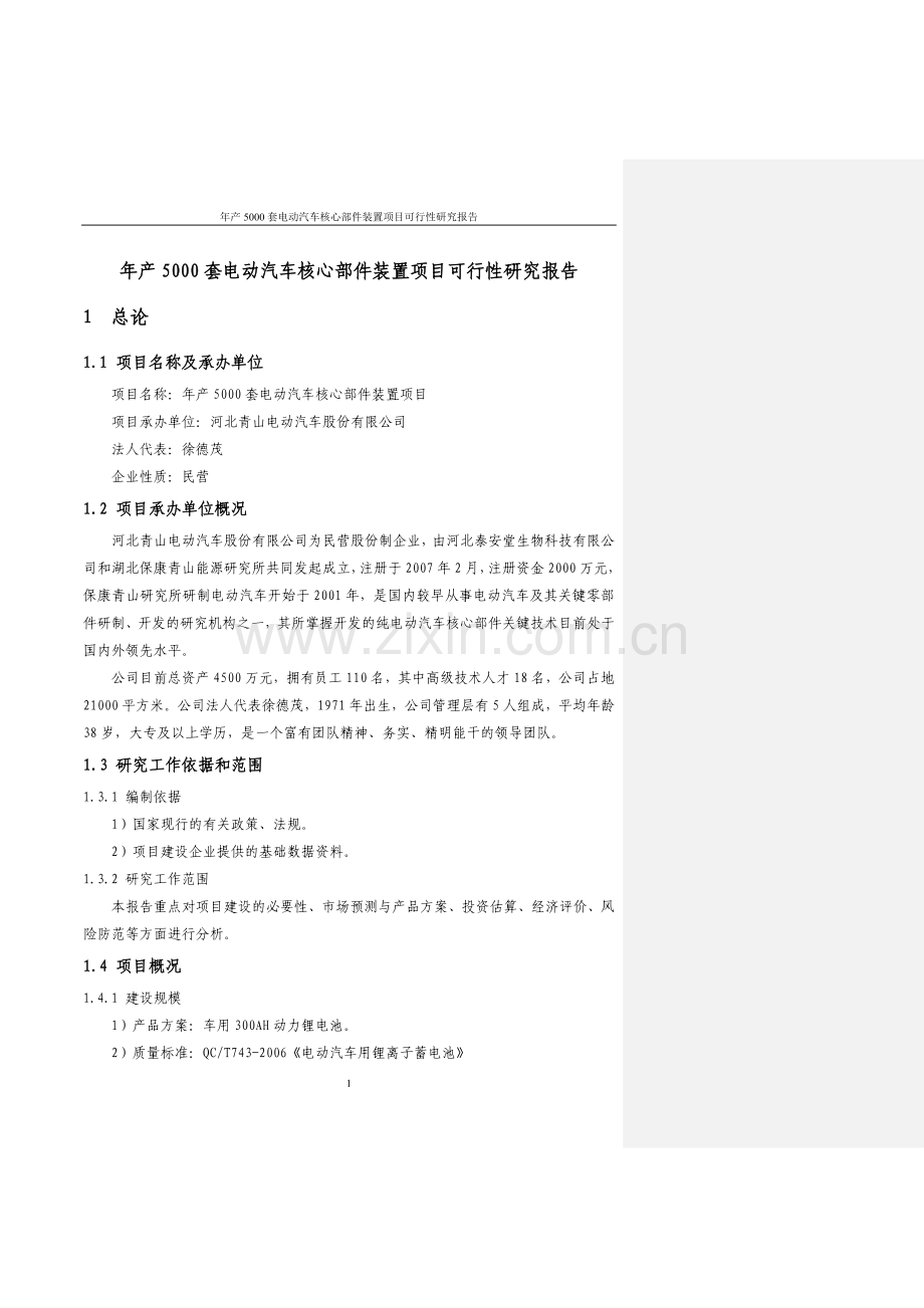年产5000套电动汽车核心部件装置项目投资可行性策划书.doc_第1页