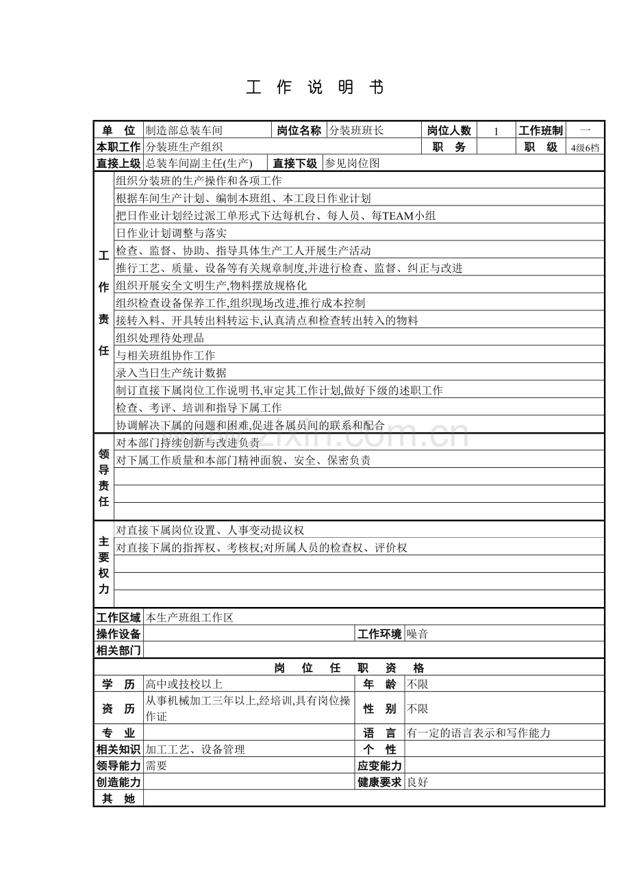 分装班班长的岗位说明书.doc_第2页