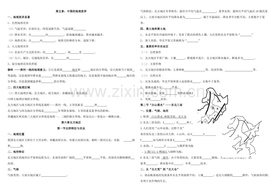 人教版八年级下册地理复习提纲填空题形式.doc_第1页