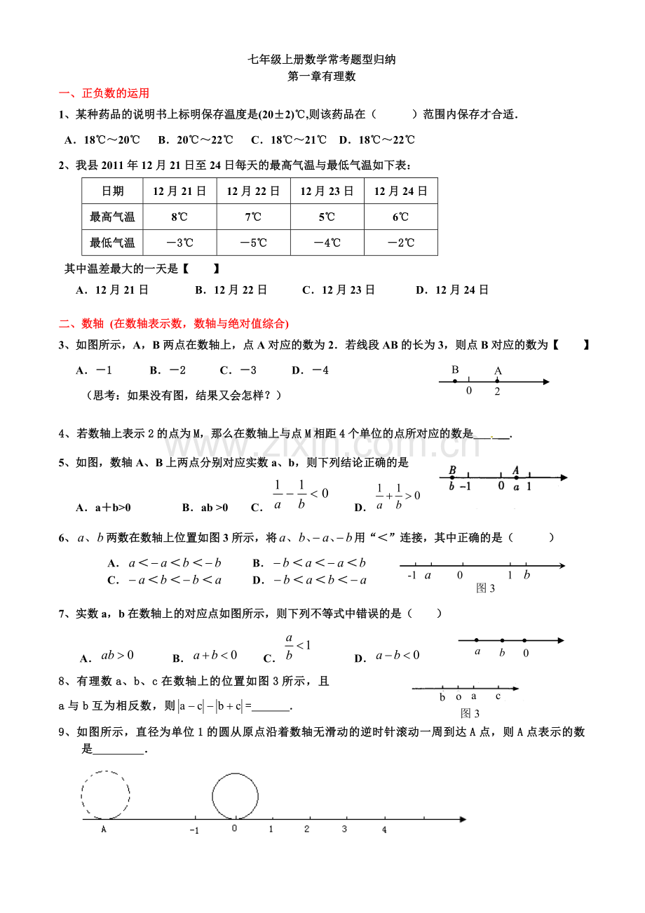 七年级上册数学常考题型归纳(期末复习用).doc_第1页