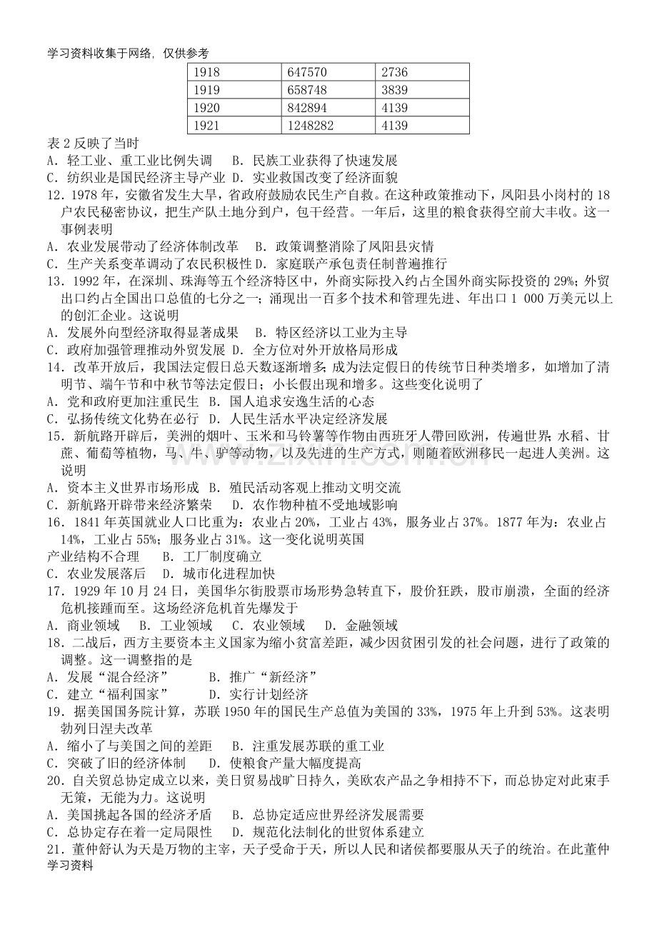 2017年1月内蒙古自治区普通高中学业水平考试历史试题.doc_第2页