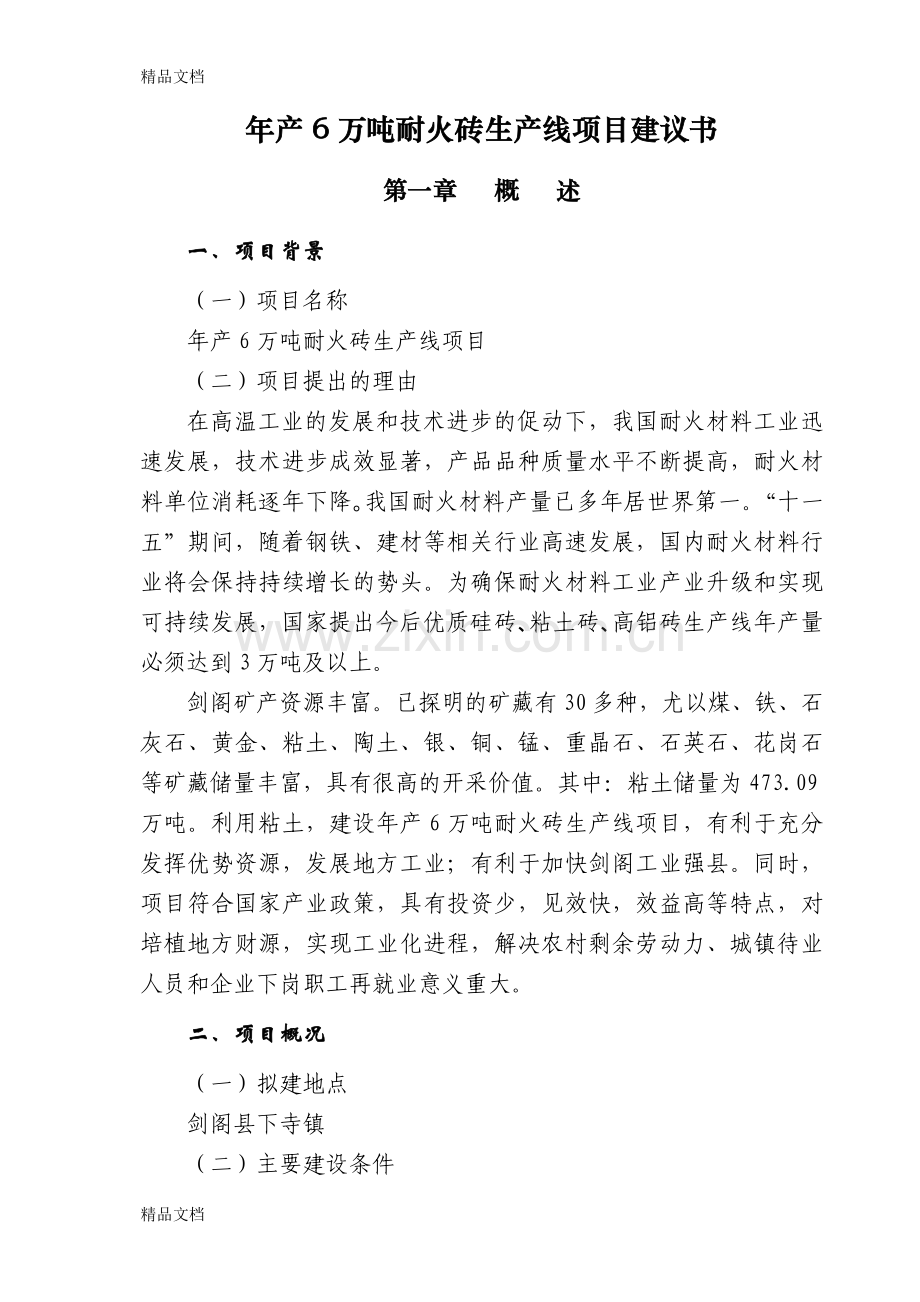 年产6万吨耐火砖生产线项目建议书教案资料.doc_第1页