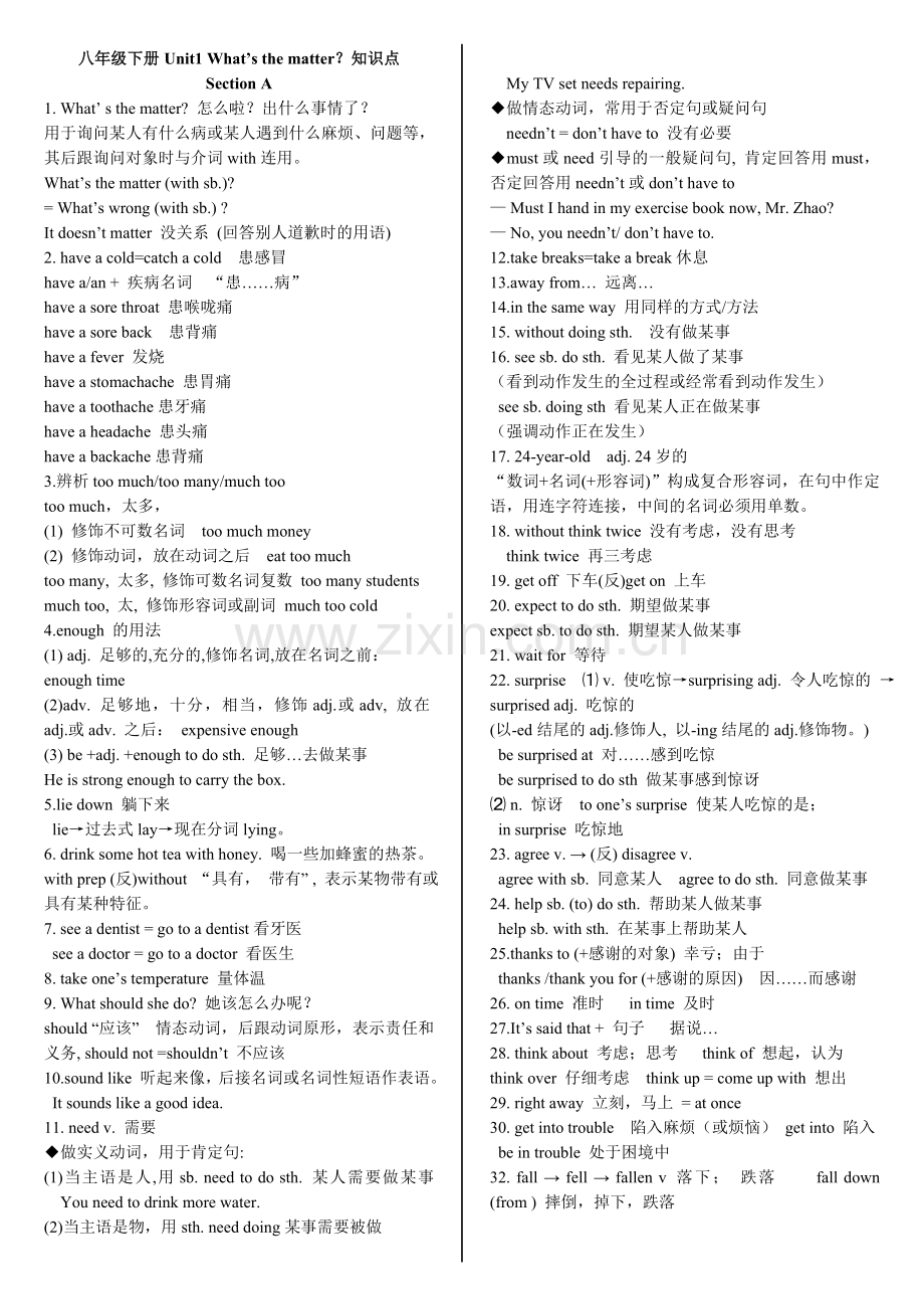 人教版新目标八年级下册英语Unit-1-知识点.doc_第1页