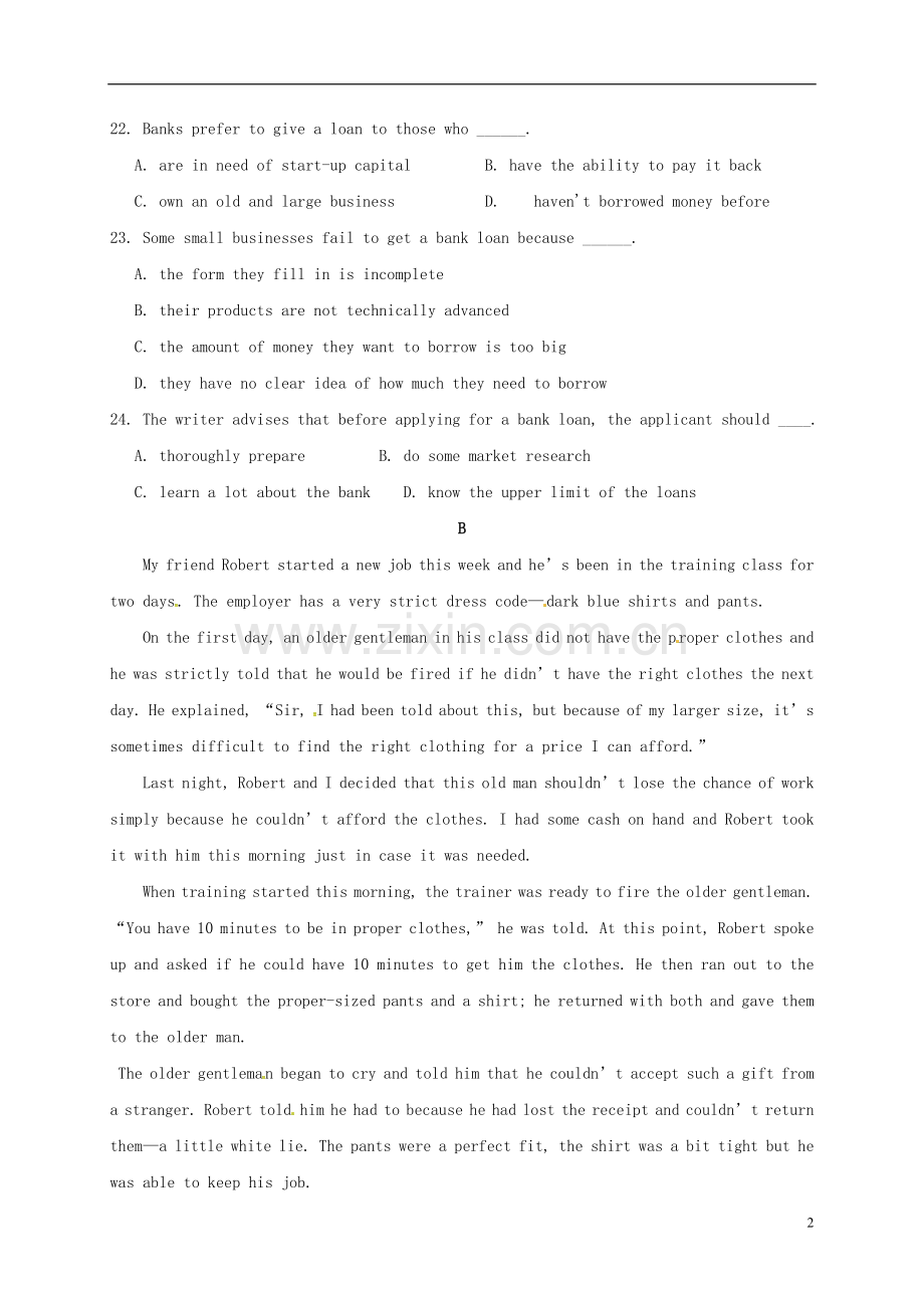 高一英语上学期期中试题43.doc_第2页