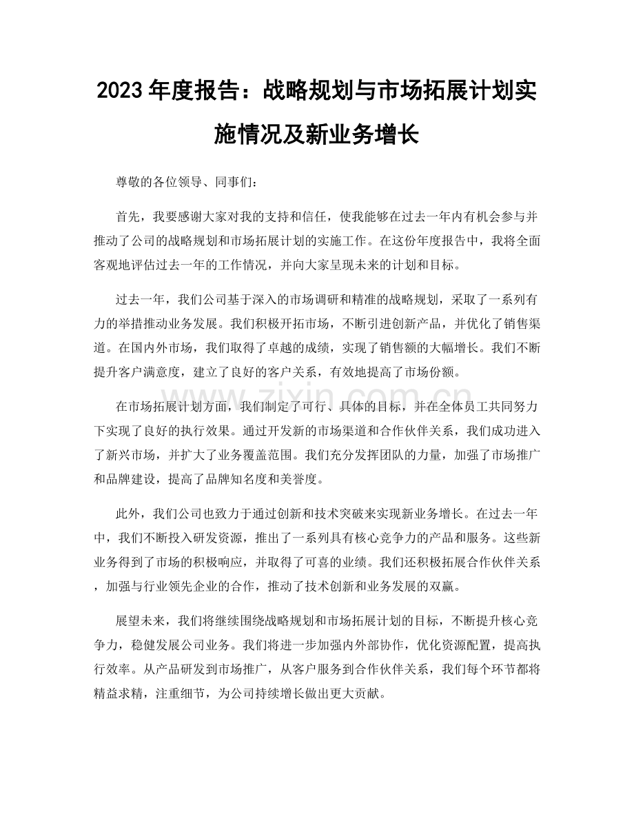 2023年度报告：战略规划与市场拓展计划实施情况及新业务增长.docx_第1页