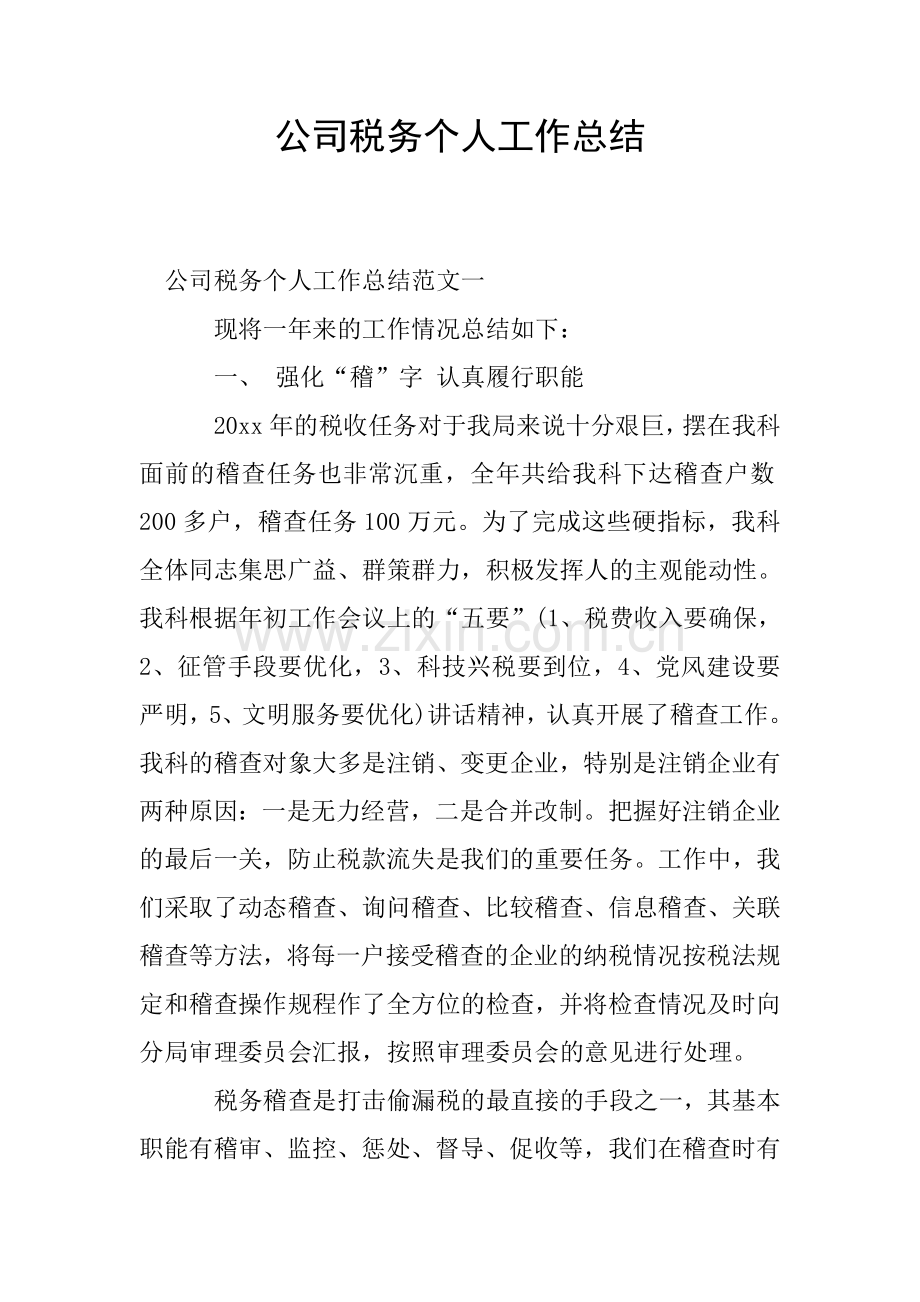 公司税务个人工作总结.doc_第1页