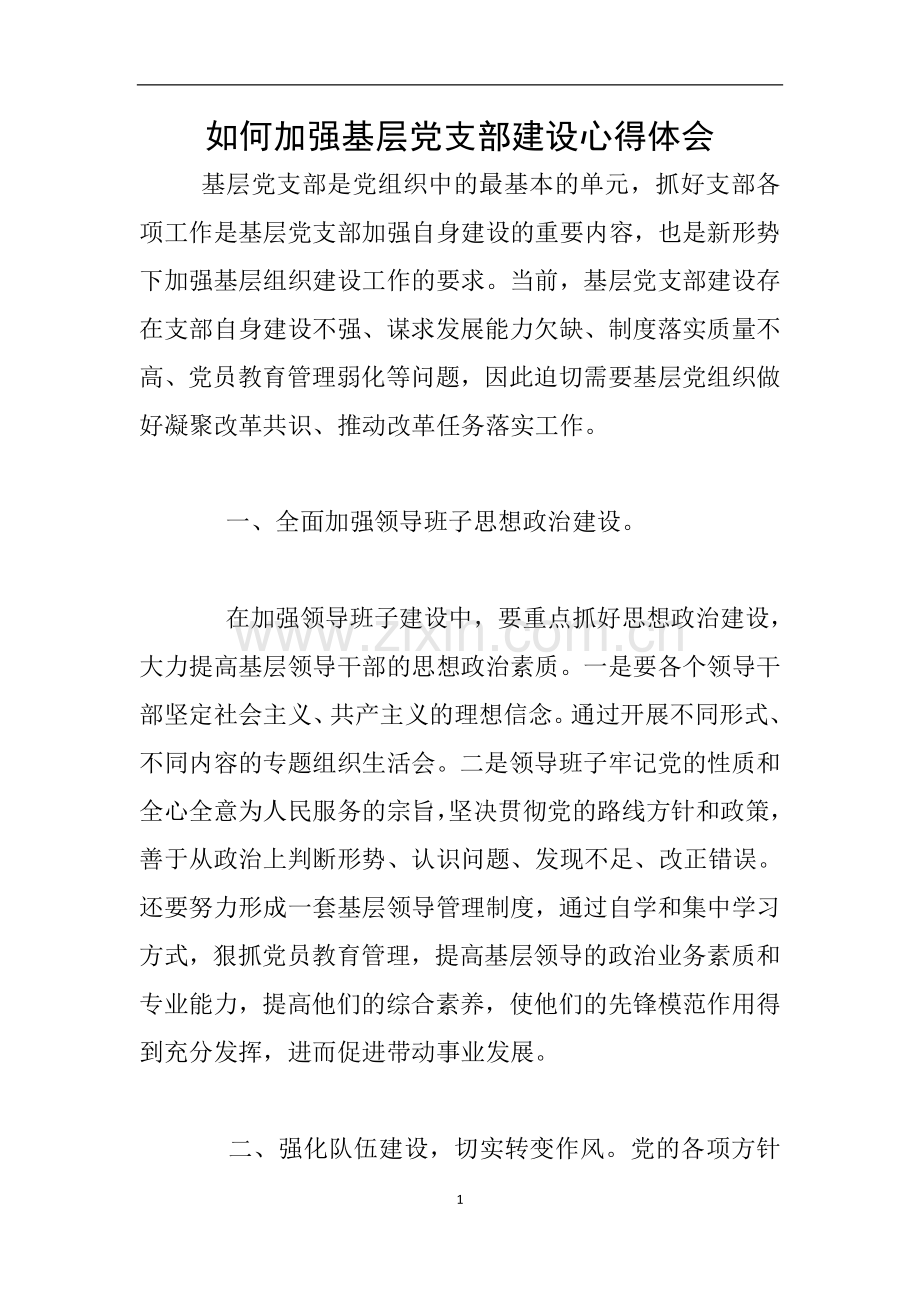 如何加强基层党支部建设心得体会.doc_第1页