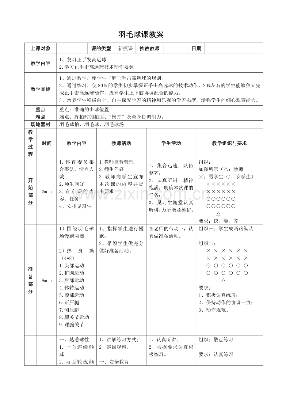羽毛球正手击高远球教案(1).doc_第1页