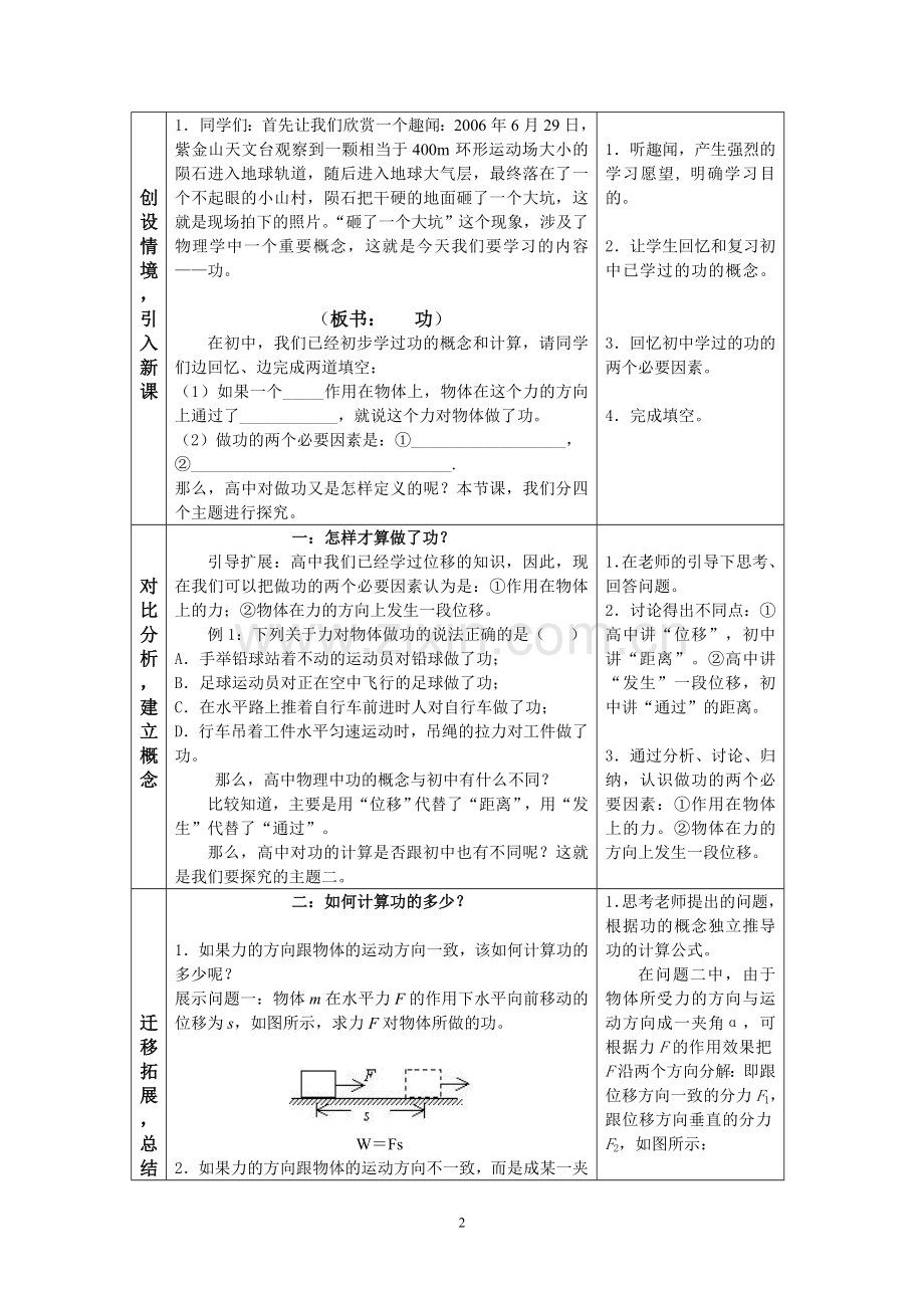 人教版高中物理必修二《功》的教学设计.doc_第2页