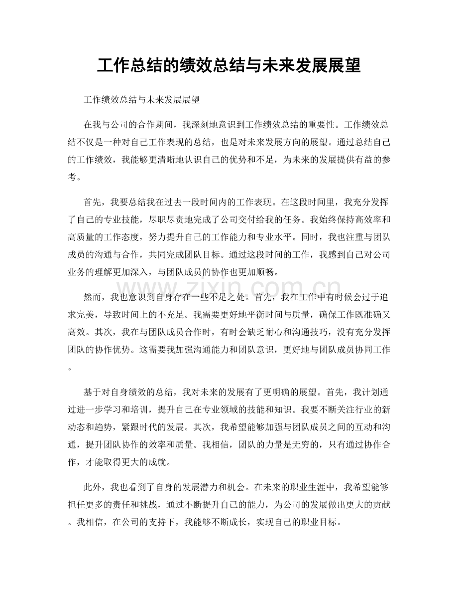工作总结的绩效总结与未来发展展望.docx_第1页