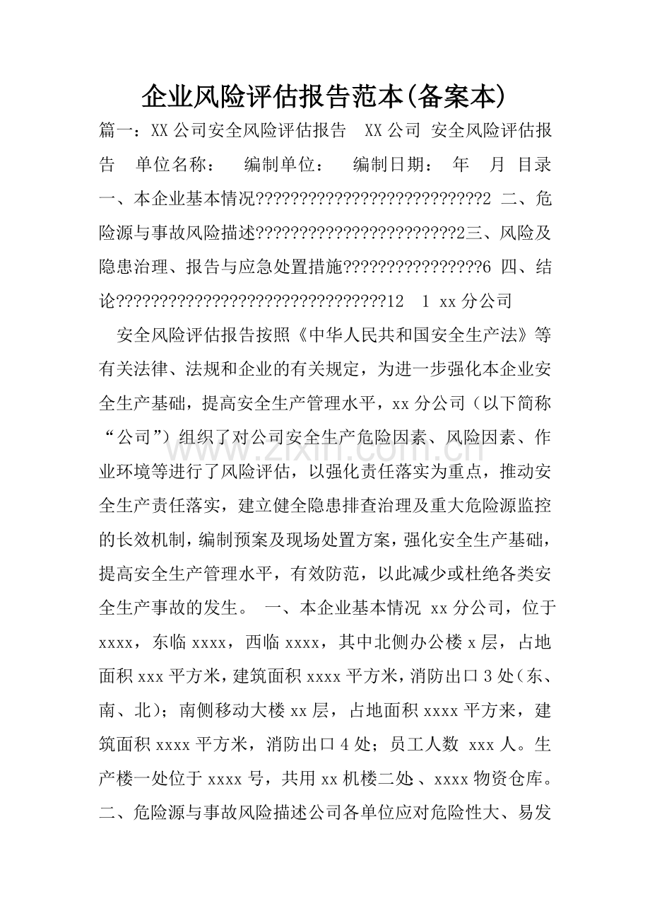 企业风险评估报告范本(备案本).doc_第1页