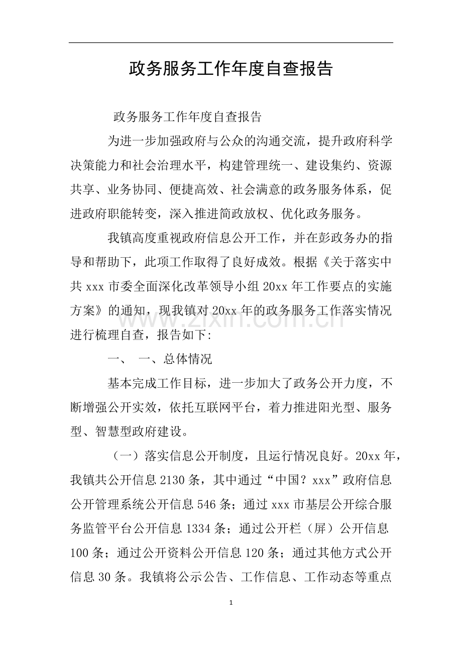 政务服务工作年度自查报告.doc_第1页
