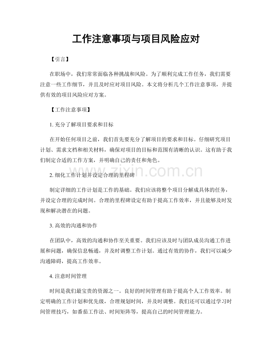 工作注意事项与项目风险应对.docx_第1页